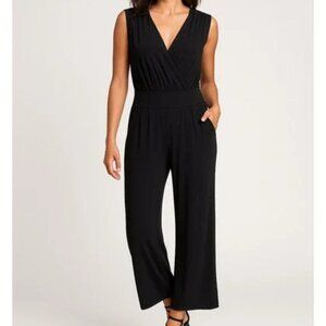 Cabi Short Sleeve Wide Leg Jumpsuit Small Navy Blue Super Stretchy Comfy Pockets